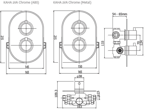 Technical image of Methven Kaha Concealed Thermostatic Mixer Shower Valve (ABS, 2 Outlets).