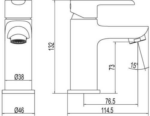 Technical image of Methven Kea Mini Basin Mixer Tap (Chrome).