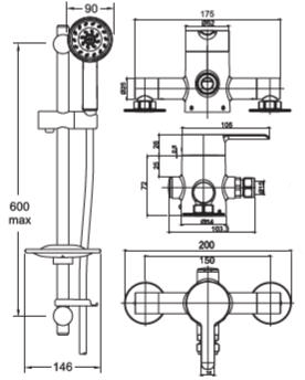 Technical image of Methven Kea Satinjet Thermostatic Sequential Shower Pack (Chrome).