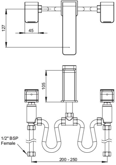 Technical image of Methven Kiri 3 Hole Basin Mixer Tap (Chrome).