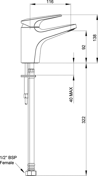 Technical image of Methven Kiri Basin Mixer Tap (Chrome).