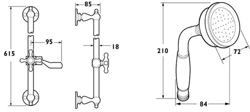 Technical image of Deva Shower Kits Traditional Riser Rail With Handset & Union (Chrome).