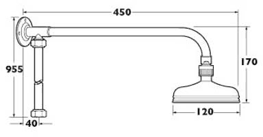 Technical image of Deva Shower Kits Traditional Rigid Riser Kit With 5" Rose (Chrome).