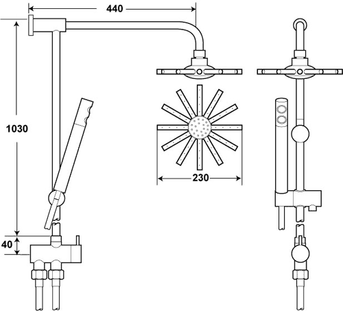 Technical image of Deva Shower Kits Modern Rigid Riser Kit With 9" Head And Handset (Chrome).