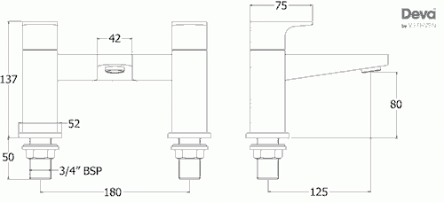 Technical image of Deva Lush Basin & Bath Filler Tap Set (Chrome).