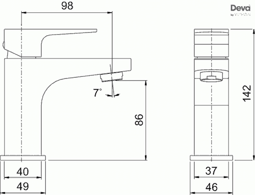 Technical image of Deva Lush Basin & Bath Filler Tap Set (Chrome).