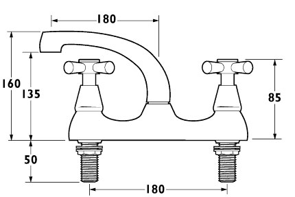 Technical image of Deva Milan Milan Deck Mounted  Sink Mixer with Swivel Spout.