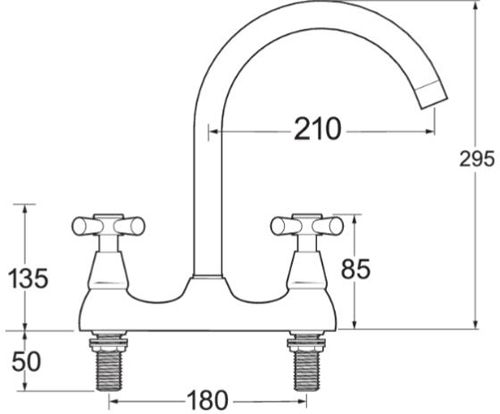 Technical image of Deva Milan High Spout Deck Sink Mixer Kitchen Tap (Chrome).