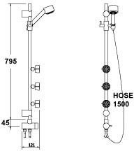 Technical image of Deva Shower Kits Minimalistic Riser Rail Kit With Body Jets (Chrome).