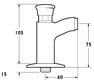 Technical image of Deva Commercial Preset Non-Concussive Bib Taps.