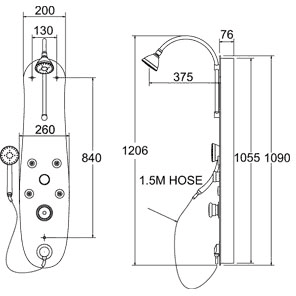 Technical image of Deva Shower Panels Manual 4 Jet Glass Shower Panel.