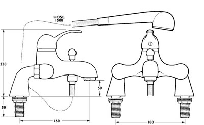 Technical image of Deva Provence Bath Shower Mixer Tap With Shower Kit (Chrome).