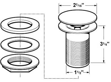 Technical image of Deva Wastes 1 1/2" Push Button Basin Waste (Slotted, Chrome).