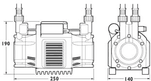 Technical image of Deva Pumps Pump 40. Twin automatic shower pump with hoses. 1.5 Bar.