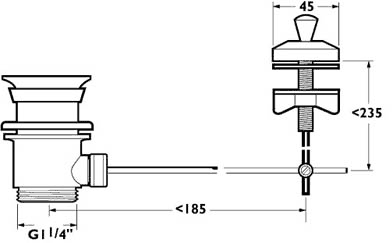 Technical image of Deva Wastes 1 1/4" Lever Operated Basin Waste (Slotted, Chrome).