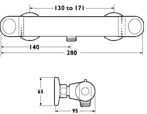 Technical image of Deva Response Low Pressure Thermostatic shower valve (chrome).
