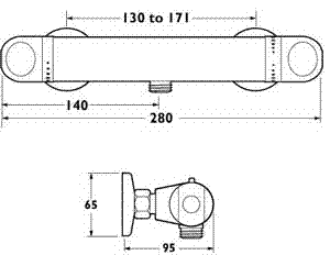 Technical image of Deva Shower Response thermostatic low pressure shower valve (gold)