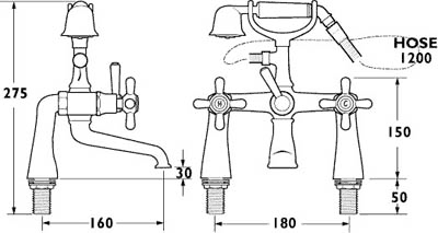 Technical image of Deva Regency Bath Tap Pack 2 (Chrome).