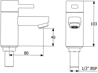 Technical image of Deva Rubic Basin Taps (Pair, Chrome).