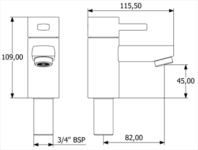 Technical image of Deva Rubic Bath Taps (Pair, Chrome).