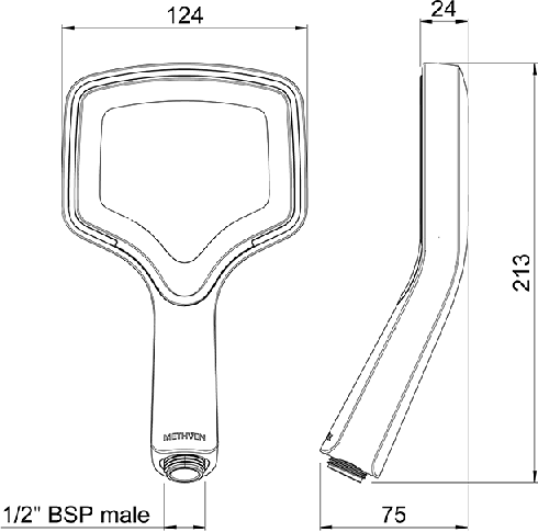 Technical image of Methven Aurajet Rua Shower Handset (Chrome).