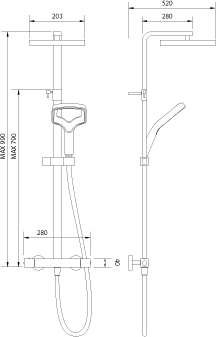 Technical image of Methven Aurajet Rua Cool To Touch Bar Shower Kit With Diverter (Chrome).