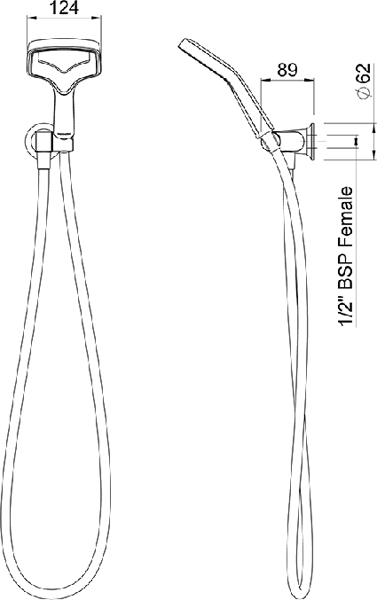 Technical image of Methven Aurajet Rua Hand Shower kit (Chrome).