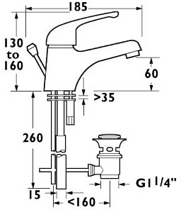 Technical image of Deva Revelle Mono Basin Mixer Tap With Pop Up Waste (Chrome).