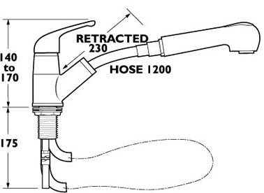 Technical image of Deva Revelle Single Lever Kitchen Tap With Pull Out Rinser (Chrome).