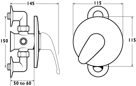 Technical image of Deva Revelle Manual Concealed Shower Valve (Chrome).