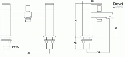 Technical image of Deva Savvi Bath Shower Mixer Tap With Shower Kit (Chrome).