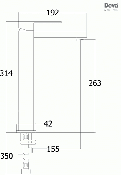 Technical image of Deva Savvi Tall Mono Basin Mixer Tap (Chrome).