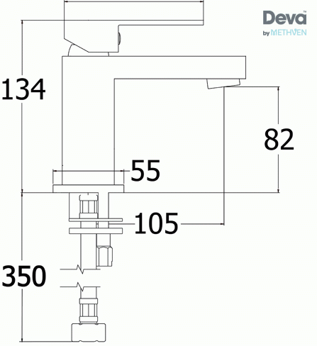 Technical image of Deva Savvi Mini Mono Basin Mixer Tap (Chrome).