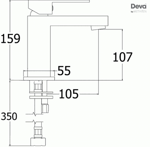 Technical image of Deva Savvi Basin & Bath Shower Mixer Tap Set (Chrome).