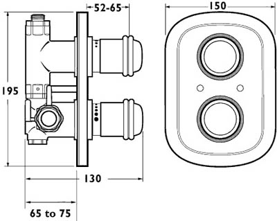 Technical image of Deva Senate Thermostatic Concealed Shower Valve (Chrome).