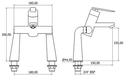 Technical image of Deva Sesto Bath Filler Tap (Chrome).