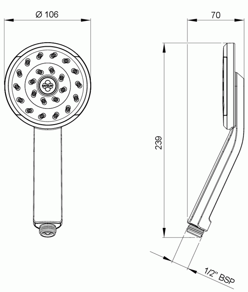 Technical image of Methven Kiri Satinjet Shower Handset  (Chrome & Graphite).