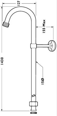 Technical image of Deva Shower Rails Rigid Riser With Adjustable Wall Bracket 1350mm (Chrome).