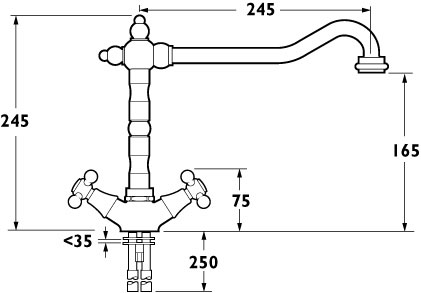 Technical image of Deva Classic Brittany Monoblock Sink Mixer with Swivel Spout (Chrome)