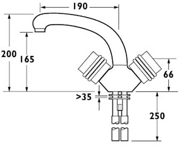 Technical image of Deva Solerno Dual Flow Mono Sink Mixer Tap With Swivel Spout.