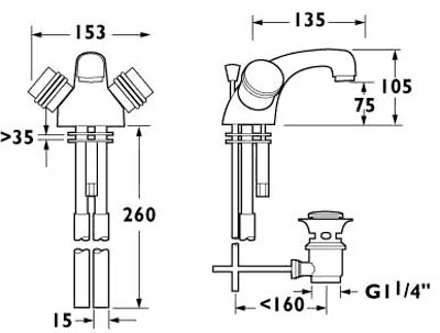 Technical image of Deva Solerno Mono Basin Mixer Tap With Pop Up Waste.