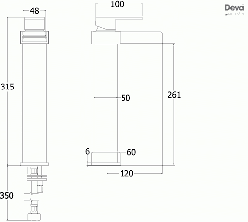 Technical image of Deva Sparkle Waterfall Tall Mono Basin Mixer Tap (Chrome).