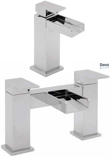 Larger image of Deva Sparkle Waterfall Basin & Bath Filler Tap Set (Chrome).