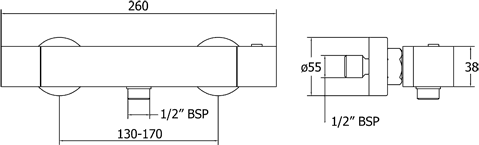 Technical image of Deva Edge Modern Thermostatic Square Shower Valve (Chrome).