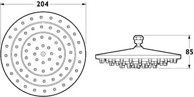 Technical image of Deva Shower Heads 8" Shower Head With Swivel Joint (Chrome).