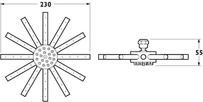 Technical image of Deva Shower Heads 9" Star Shower Head With Swivel Joint (Chrome).