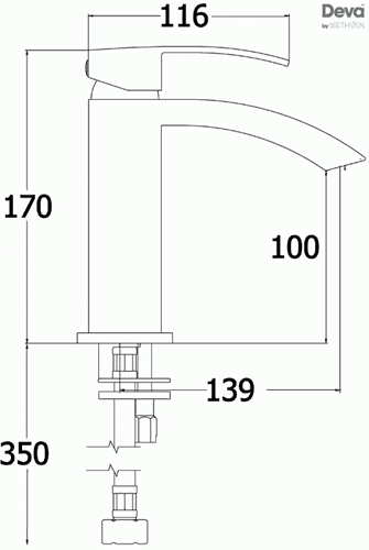 Technical image of Deva Swoop Mono Basin Mixer Tap With Press Top Waste (Chrome).