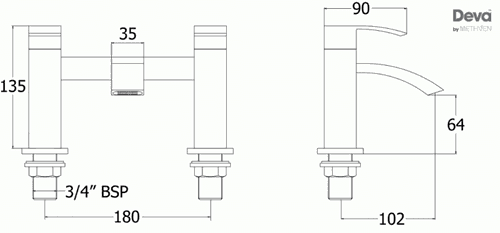 Technical image of Deva Swoop Basin & Bath Filler Tap Set (Chrome).