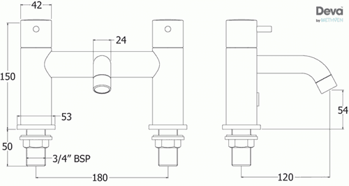 Technical image of Deva Tease Bath Filler Tap (Chrome).