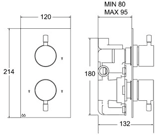 Technical image of Deva TMV2 1/2" Twin Concealed Thermostatic Shower Valve (Chrome).